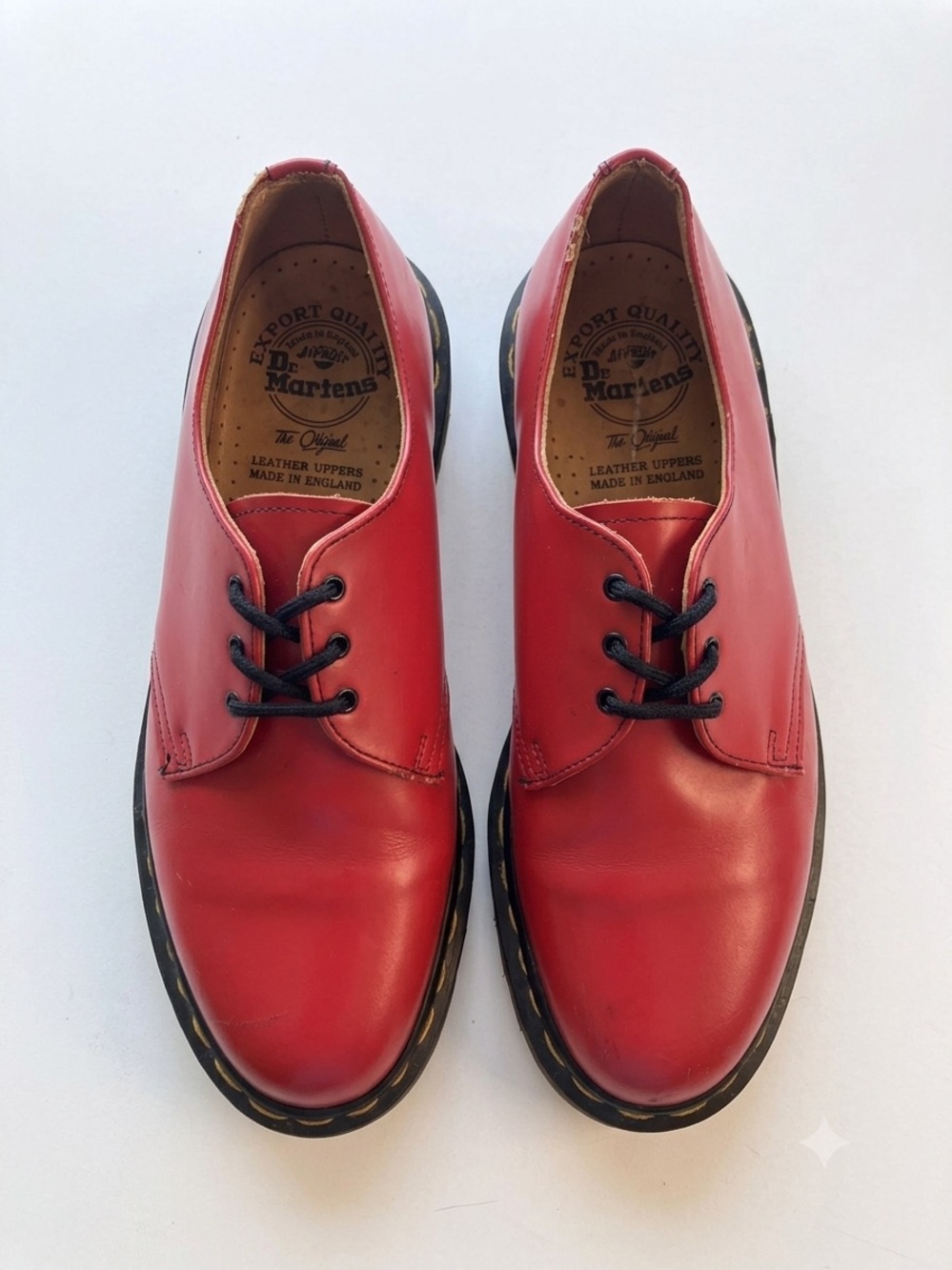 Vintage Dr Martens 1461 Cherry Red Leather 3 Eye Derby Shoes Made in England 8